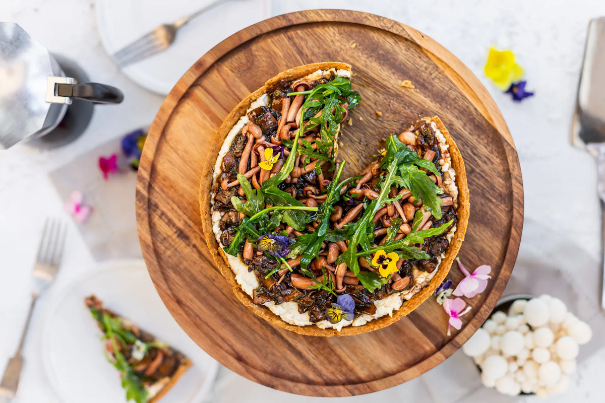 Mushroom and Ricotta Tart with Mannabrew-Pickled Shimeji
