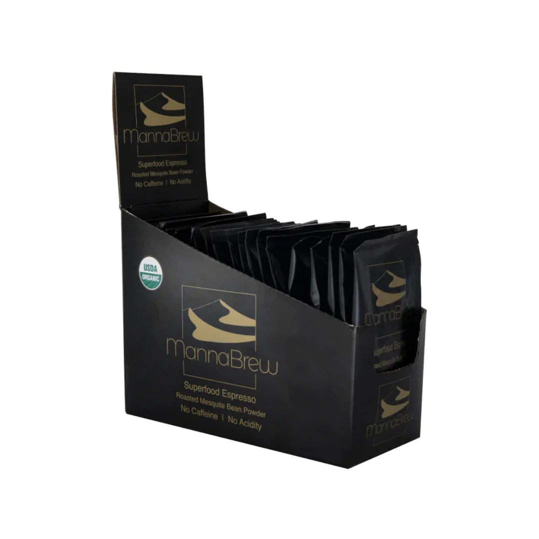 MannaBrew - Mesquite seedpod "coffee" - 20 Single Sachets - Display Carton - Makes 20 cups