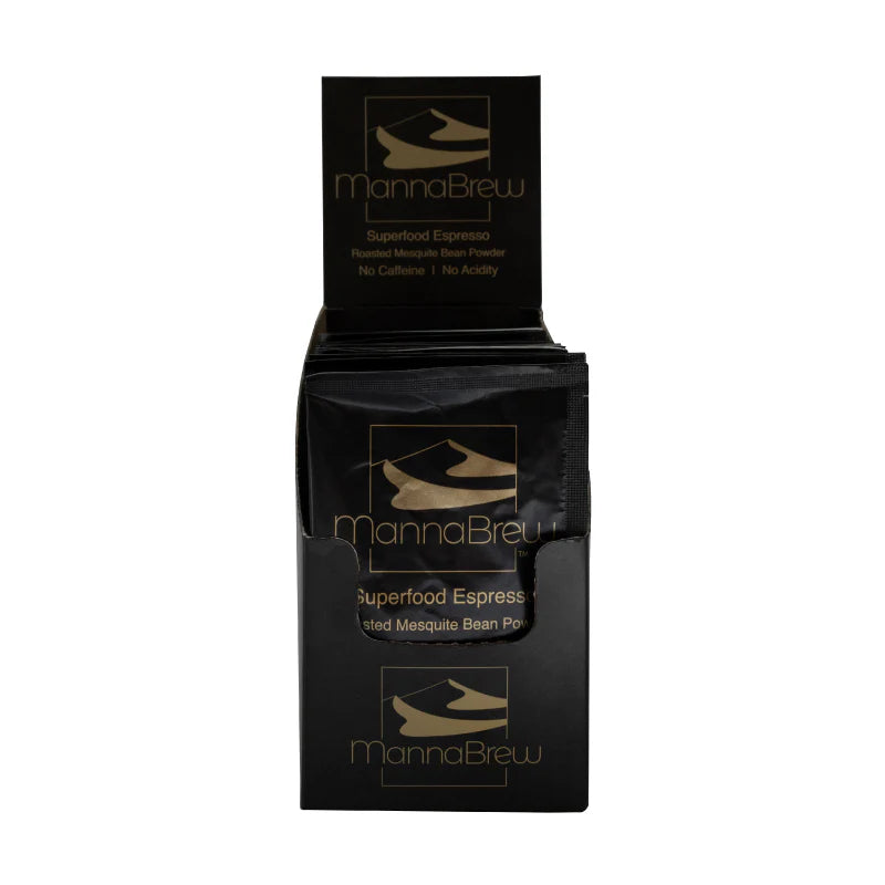 MannaBrew - Mesquite seedpod "coffee" - 20 Single Sachets - Display Carton - Makes 20 cups